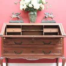Load image into Gallery viewer, Antique French Oak Writing Bureau or Desk with Drop Front Brass Handles Key and Cabriole Legs. B12706