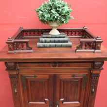 Load image into Gallery viewer, Antique French Walnut Stationery Cabinet – 2 Doors, Brass Fittings, Finial Detail. B12464