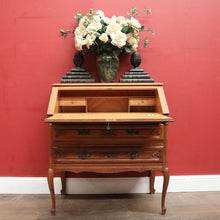 Load image into Gallery viewer, x SOLD French Oak Writing Bureau – Drop Front, Carved Detail, Brass Handles, Key. B12311