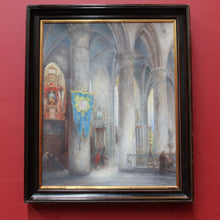 Load image into Gallery viewer, x SOLD Jozef Horenbant Cathedral Interior Painting in Black and Gilt Frame. B12716