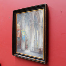 Load image into Gallery viewer, x SOLD Jozef Horenbant Cathedral Interior Painting in Black and Gilt Frame. B12716