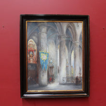 Load image into Gallery viewer, x SOLD Jozef Horenbant Cathedral Interior Painting in Black and Gilt Frame. B12716