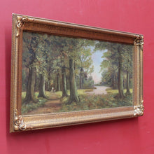 Load image into Gallery viewer, x SOLD Antique Oil on Canvas Country Landscape in Gilt Frame Signed Lower Right. B12721