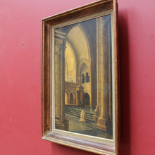 Load image into Gallery viewer, Jean-Paul Cleren Framed Oil on Canvas Vaulted Church Interior Signed. B12715