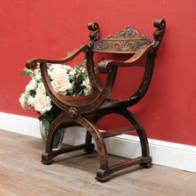 Load image into Gallery viewer, x SOLD Antique French Walnut U-Shaped Armchair – Carved Detail, X-Frame Base. 12276