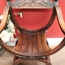 Load image into Gallery viewer, x SOLD Antique French Walnut U-Shaped Armchair – Carved Detail, X-Frame Base. 12276