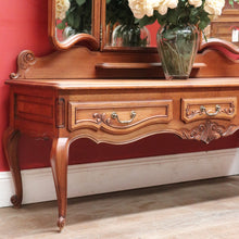 Load image into Gallery viewer, x Sold Antique French dressing table with tall bevelled tri fold mirrors and three drawers. B12729