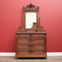 Load image into Gallery viewer, x SOLD Antique French Walnut Dressing Table – Marble top - Mirror, 6 Drawers, Carved Detail. B12475