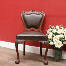 Load image into Gallery viewer, Vintage Australian Cedar Carved Office or Occasional Chair with Leather Upholstery. B13142