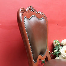 Load image into Gallery viewer, Vintage Australian Cedar Carved Office or Occasional Chair with Leather Upholstery. B13142