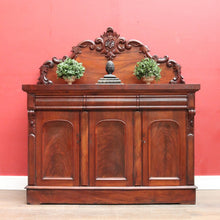 Load image into Gallery viewer, Antique Australian Cedar Three Door Sideboard with Ornately Carved Backboard. B13147