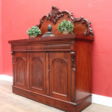 Load image into Gallery viewer, Antique Australian Cedar Three Door Sideboard with Ornately Carved Backboard. B13147