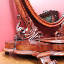 Load image into Gallery viewer, x SOLD Australian Cedar Antique Vanity Mirror with Velvet Lined Trinket Compartment. B12893
