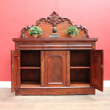 Load image into Gallery viewer, Antique Australian Cedar Three Door Sideboard with Ornately Carved Backboard. B13147