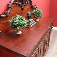 Load image into Gallery viewer, Antique Australian Cedar Three Door Sideboard with Ornately Carved Backboard. B13147