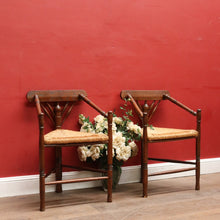 Load image into Gallery viewer, x SOLD Pair of Dutch Triangle Corner Chairs with Rush Seats and Bobbin Frames. B12905