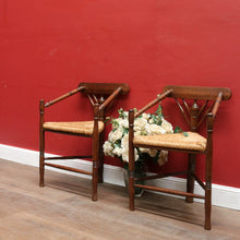 Load image into Gallery viewer, x SOLD Pair of Dutch Triangle Corner Chairs with Rush Seats and Bobbin Frames. B12905