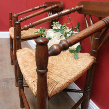 Load image into Gallery viewer, x SOLD Pair of Dutch Triangle Corner Chairs with Rush Seats and Bobbin Frames. B12905