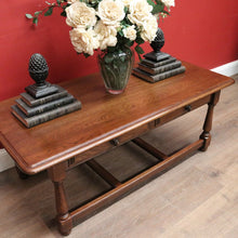 Load image into Gallery viewer, x SOLD Vintage French Oak Coffee Table with Double H-Stretcher Base and Turned Legs. B12256