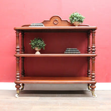 Load image into Gallery viewer, Antique Australian Cedar Three Tier Servery or Dumb Waiter on Porcelain Castors. B13153