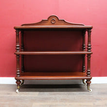 Load image into Gallery viewer, Antique Australian Cedar Three Tier Servery or Dumb Waiter on Porcelain Castors. B13153