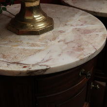 Load image into Gallery viewer, x SOLD Pair of French Walnut Bedside Tables with Marble Tops – Porcelain Lined, True Left & Right-Hand Design. B12290