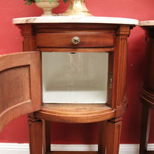 Load image into Gallery viewer, x SOLD Pair of French Walnut Bedside Tables with Marble Tops – Porcelain Lined, True Left & Right-Hand Design. B12290
