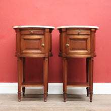Load image into Gallery viewer, x SOLD Pair of French Walnut Bedside Tables with Marble Tops – Porcelain Lined, True Left & Right-Hand Design. B12290