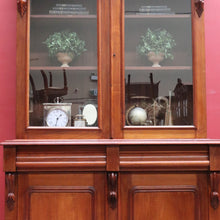 Load image into Gallery viewer, Antique Australian Cedar Two Height Bookcase with Glass Doors and Corbels. B12907