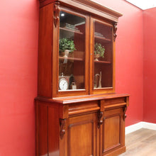 Load image into Gallery viewer, Antique Australian Cedar Two Height Bookcase with Glass Doors and Corbels. B12907