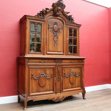 Load image into Gallery viewer, Antique French Walnut Two Height Bookcase with Carved Details and Glass Doors. B12910