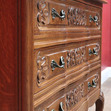 Load image into Gallery viewer, x SOLD French Antique Three Drawer Chest with Serpentine Top and Carved Motifs. B12842