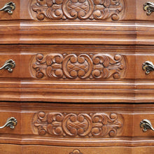 Load image into Gallery viewer, x SOLD French Antique Three Drawer Chest with Serpentine Top and Carved Motifs. B12842