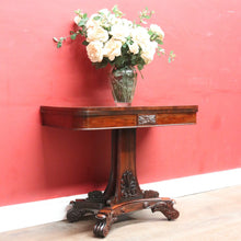 Load image into Gallery viewer, Antique Rosewood Regency Fold Over Card Games Table with Carved Base and Baize Interior. B12891