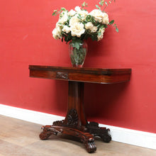 Load image into Gallery viewer, Antique Rosewood Regency Fold Over Card Games Table with Carved Base and Baize Interior. B12891