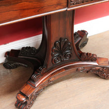 Load image into Gallery viewer, Antique Rosewood Regency Fold Over Card Games Table with Carved Base and Baize Interior. B12891
