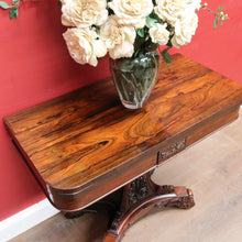 Load image into Gallery viewer, Antique Rosewood Regency Fold Over Card Games Table with Carved Base and Baize Interior. B12891