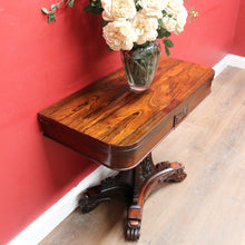 Load image into Gallery viewer, Antique Rosewood Regency Fold Over Card Games Table with Carved Base and Baize Interior. B12891