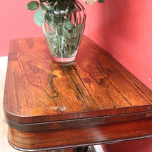 Load image into Gallery viewer, Antique Rosewood Regency Fold Over Card Games Table with Carved Base and Baize Interior. B12891