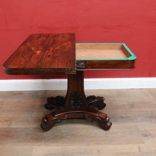Load image into Gallery viewer, Antique Rosewood Regency Fold Over Card Games Table with Carved Base and Baize Interior. B12891