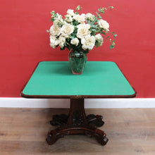 Load image into Gallery viewer, Antique Rosewood Regency Fold Over Card Games Table with Carved Base and Baize Interior. B12891