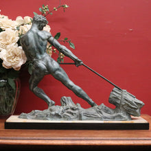 Load image into Gallery viewer, Art Deco Era Onyx & Bronze Sculpture – In the Style of Jean Marie Camus – “Man Pulling a Log” B12476
