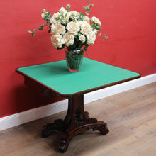 Load image into Gallery viewer, Antique Rosewood Regency Fold Over Card Games Table with Carved Base and Baize Interior. B12891