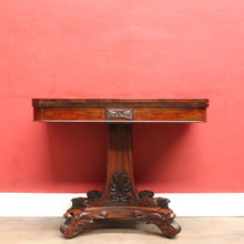 Load image into Gallery viewer, Antique Rosewood Regency Fold Over Card Games Table with Carved Base and Baize Interior. B12891