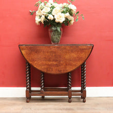 Load image into Gallery viewer, x SOLD English Oak Antique Drop Side Table with Barley Twist Hinged Support Legs. B12895