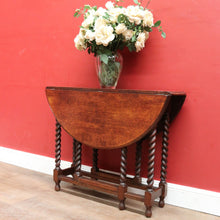 Load image into Gallery viewer, x SOLD English Oak Antique Drop Side Table with Barley Twist Hinged Support Legs. B12895