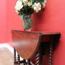 Load image into Gallery viewer, x SOLD English Oak Antique Drop Side Table with Barley Twist Hinged Support Legs. B12895