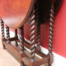 Load image into Gallery viewer, x SOLD English Oak Antique Drop Side Table with Barley Twist Hinged Support Legs. B12895