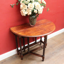 Load image into Gallery viewer, x SOLD English Oak Antique Drop Side Table with Barley Twist Hinged Support Legs. B12895