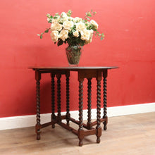 Load image into Gallery viewer, x SOLD English Oak Antique Drop Side Table with Barley Twist Hinged Support Legs. B12895